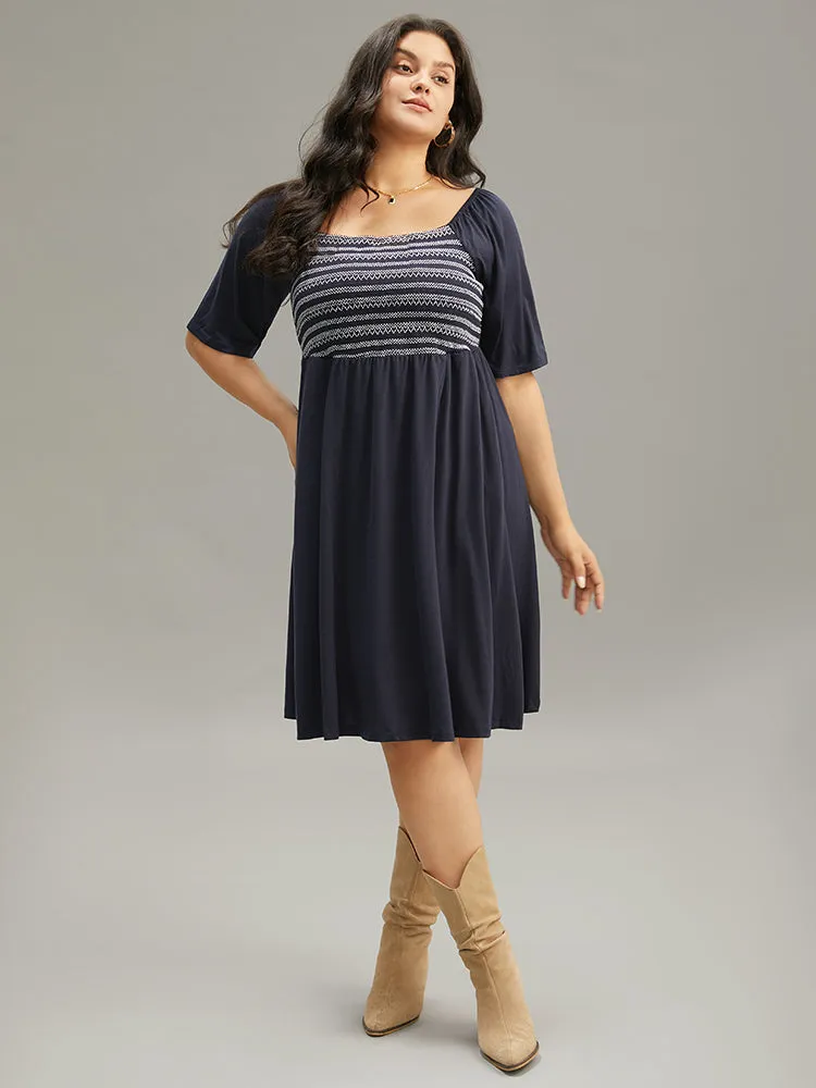Supersoft Essentials Striped Patchwork Pocket Gathered Square Neck Dress sold by Bloomchic product image thumbnail 2