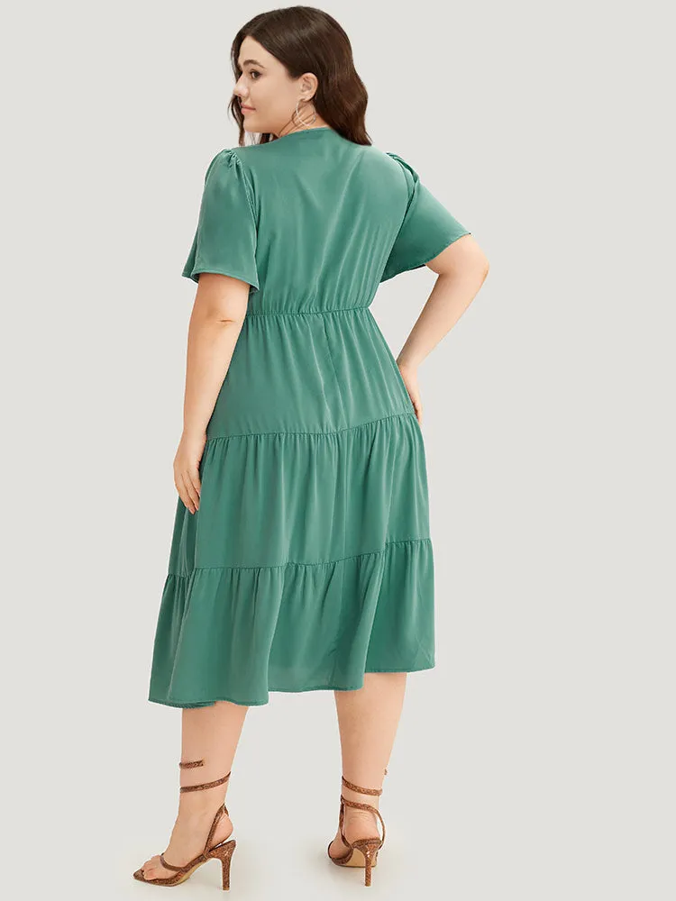 Solid Shirred Pocket Layered Hem Dress sold by Bloomchic product image thumbnail 3