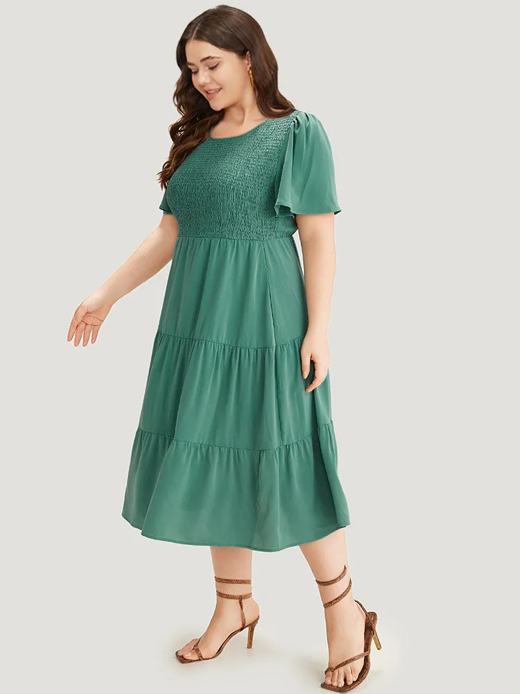 Solid Shirred Pocket Layered Hem Dress sold by Bloomchic product image thumbnail 4