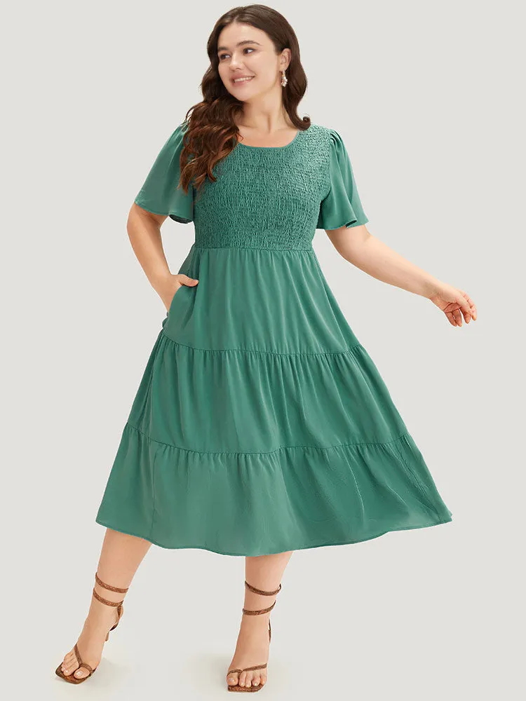 Solid Shirred Pocket Layered Hem Dress sold by Bloomchic product image thumbnail 2