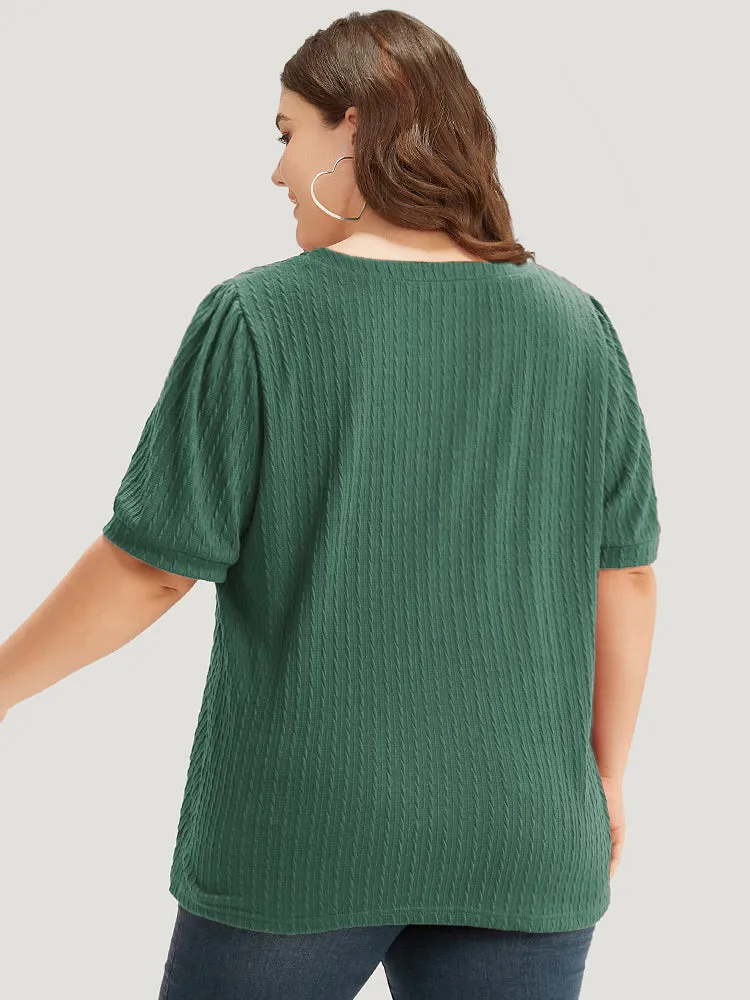 Plain Texture V Neck Gathered Lantern Sleeve T-shirt sold by Bloomchic product image thumbnail 4