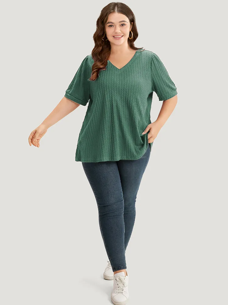 Plain Texture V Neck Gathered Lantern Sleeve T-shirt sold by Bloomchic product image thumbnail 5