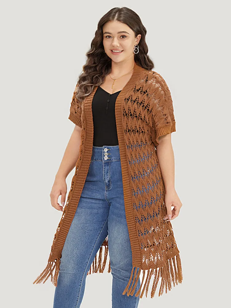 Plain Hollow Out Fringe Trim Cardigan sold by Bloomchic product image thumbnail 3