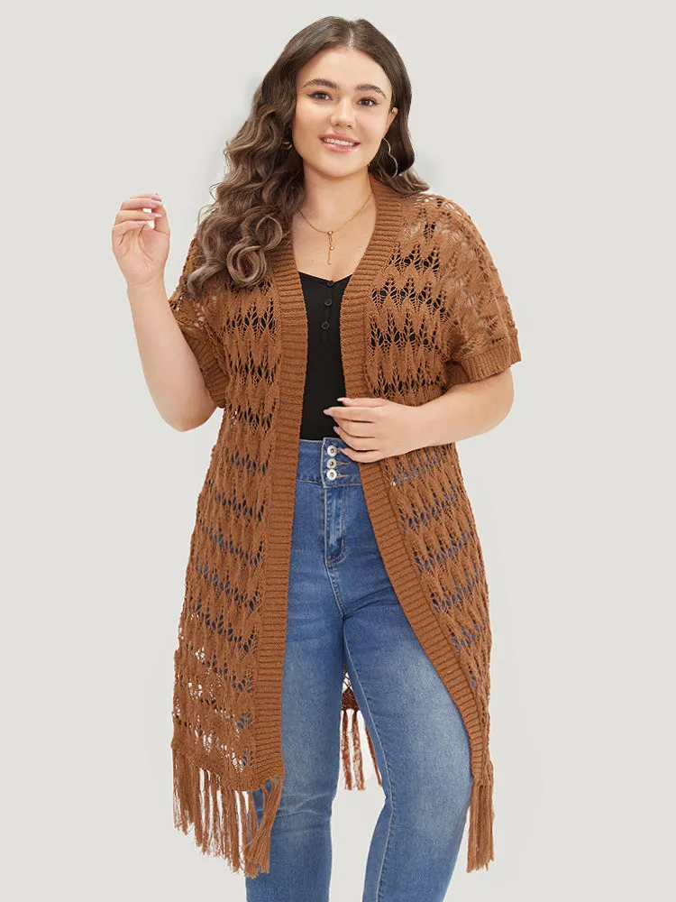 Plain Hollow Out Fringe Trim Cardigan sold by Bloomchic product image thumbnail 4