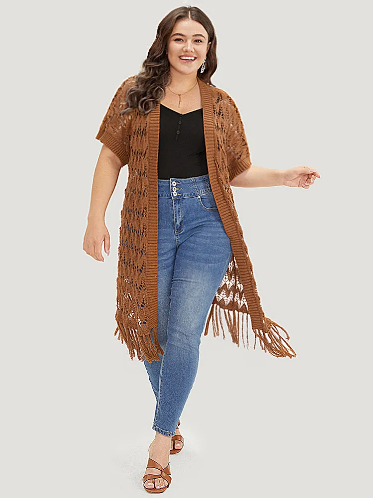 Plain Hollow Out Fringe Trim Cardigan sold by Bloomchic product image thumbnail 5