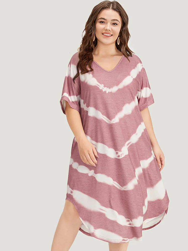 Tie Dye Striped Two Tone V Neck Pocket Dress sold by Bloomchic product image thumbnail 5