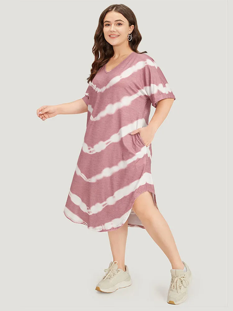 Tie Dye Striped Two Tone V Neck Pocket Dress sold by Bloomchic product image thumbnail 2