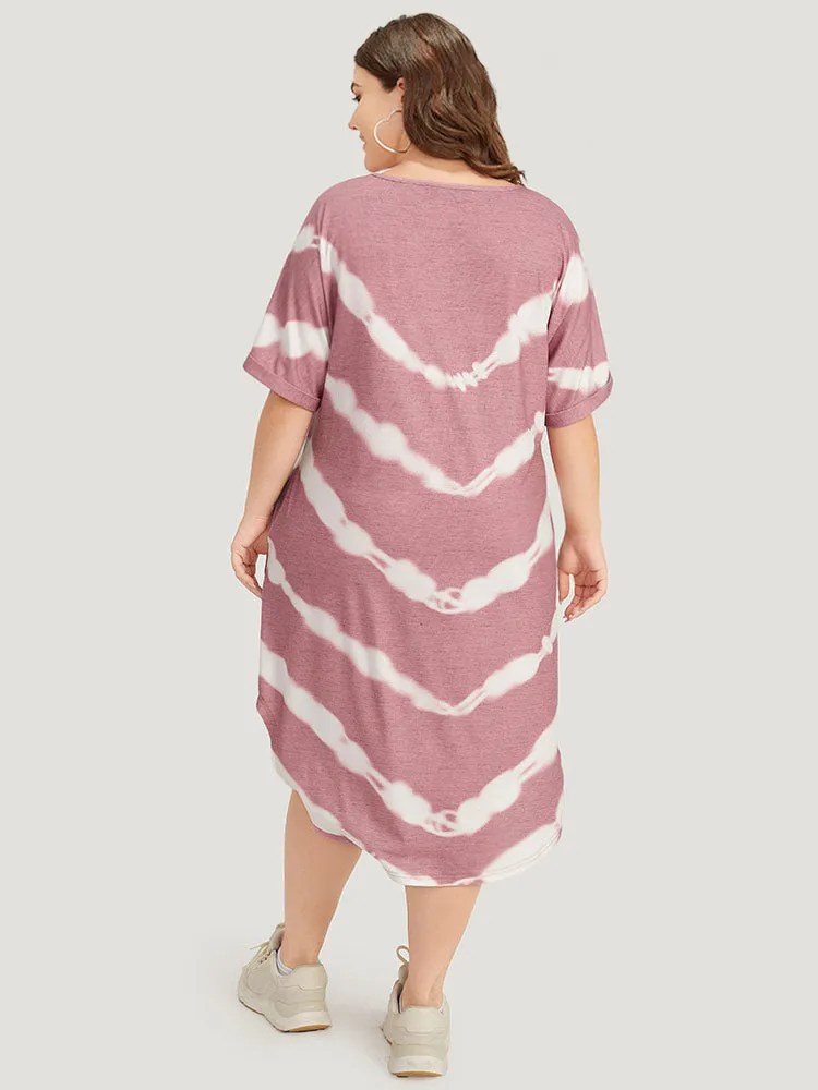 Tie Dye Striped Two Tone V Neck Pocket Dress sold by Bloomchic product image thumbnail 3
