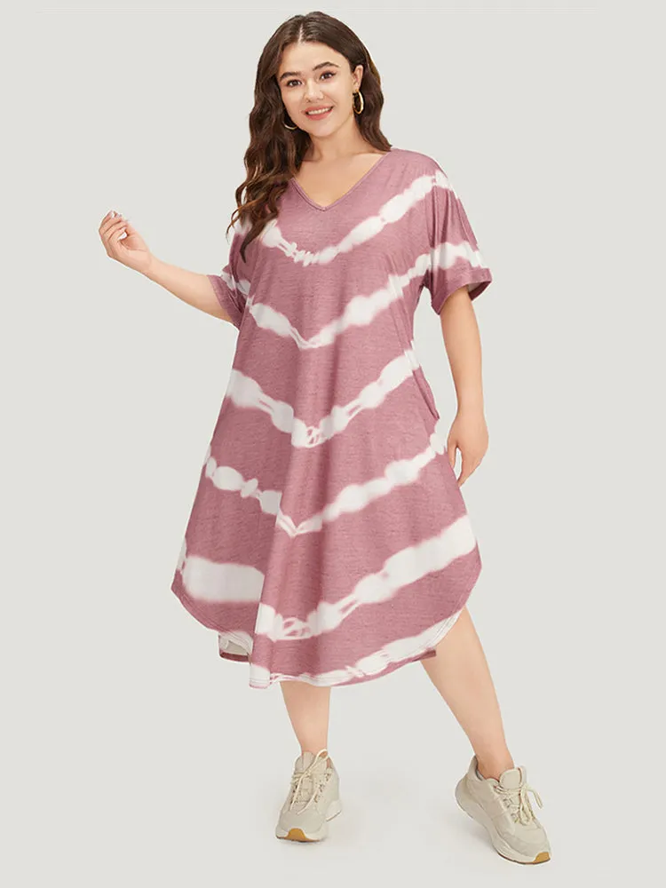 Tie Dye Striped Two Tone V Neck Pocket Dress sold by Bloomchic product image thumbnail 4