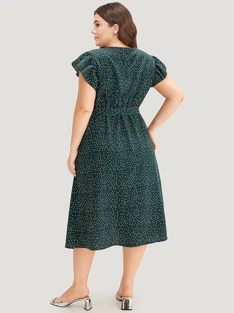 Polka Dot Flutter Trim Button Detail Belted Dress sold by Bloomchic product image thumbnail 4