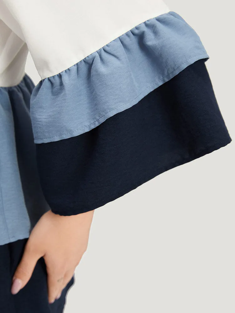 Colorblock Contrast Crew Neck Ruffle Layered Hem Blouse sold by Bloomchic product image thumbnail 5