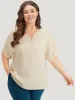 Anti-Wrinkle Solid Keyhole Roll Sleeve Metal Detail Woven Top sold by Bloomchic