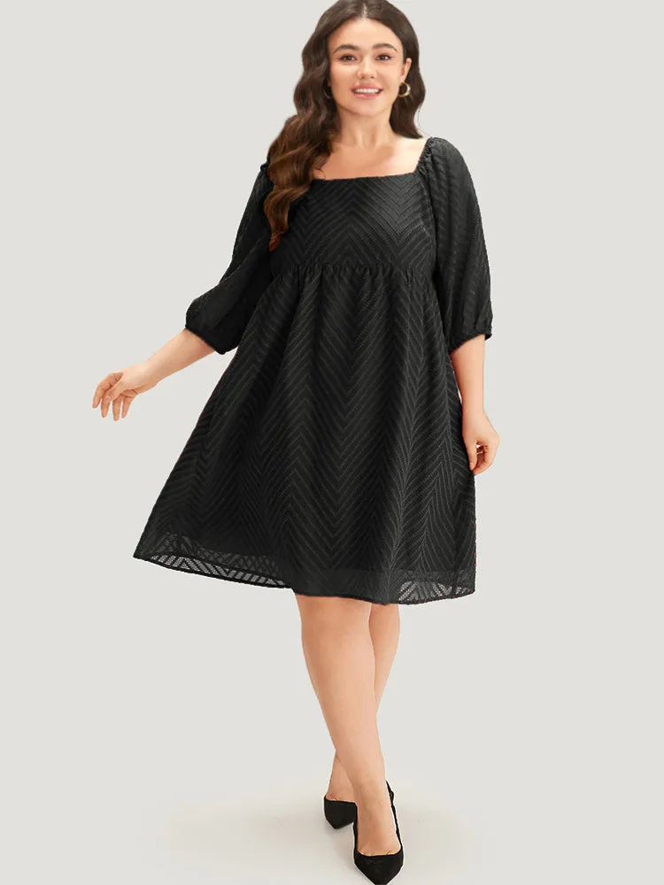 Plisse Solid Square Neck Lantern Sleeve Dress sold by Bloomchic product image thumbnail 2