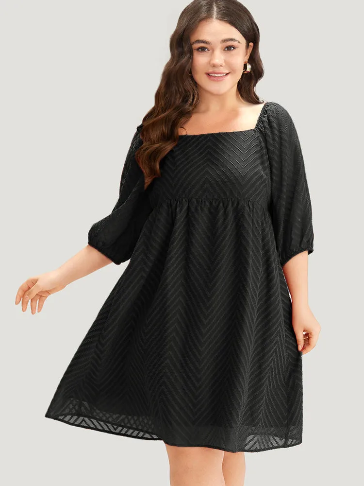 Plisse Solid Square Neck Lantern Sleeve Dress sold by Bloomchic