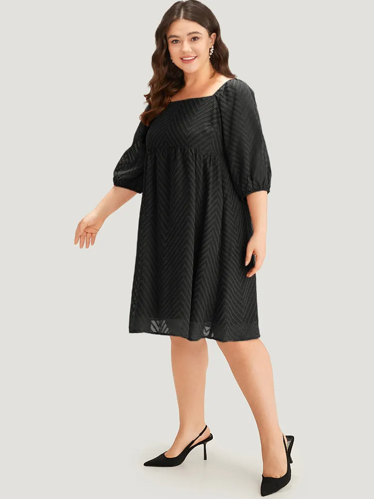 Plisse Solid Square Neck Lantern Sleeve Dress sold by Bloomchic product image thumbnail 5