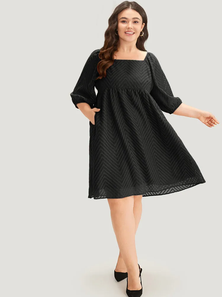 Plisse Solid Square Neck Lantern Sleeve Dress sold by Bloomchic product image thumbnail 3