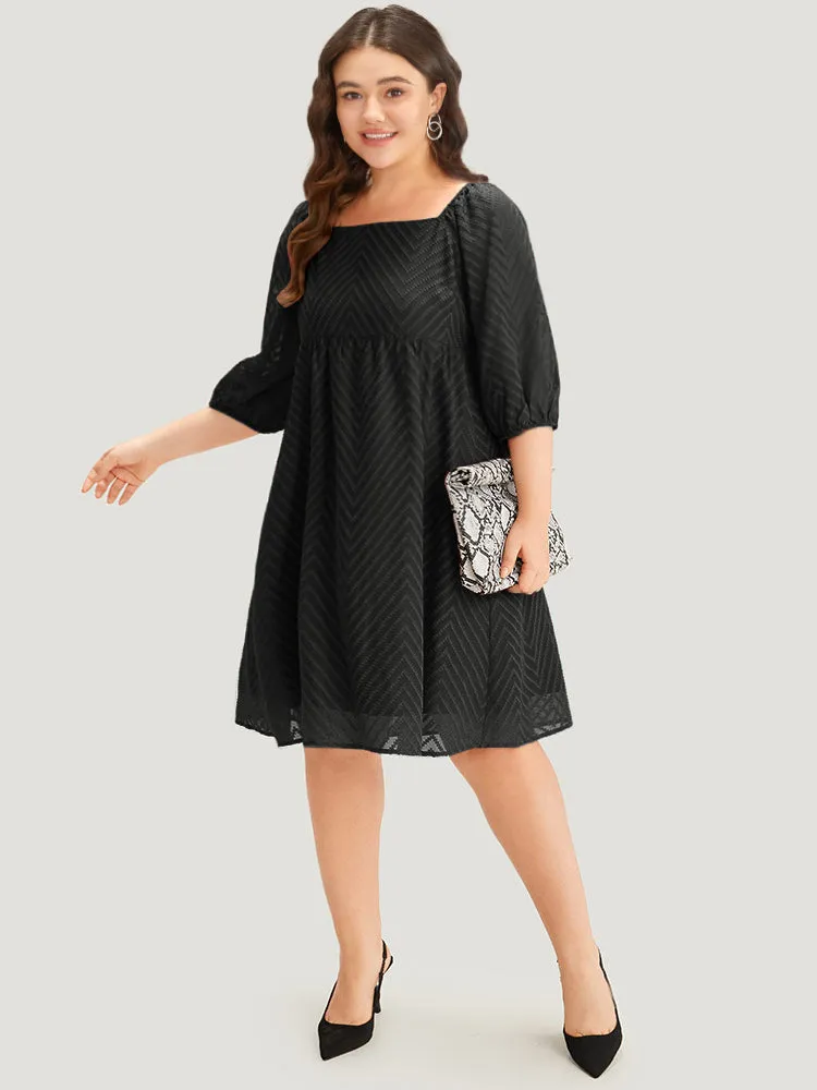 Plisse Solid Square Neck Lantern Sleeve Dress sold by Bloomchic product image thumbnail 4