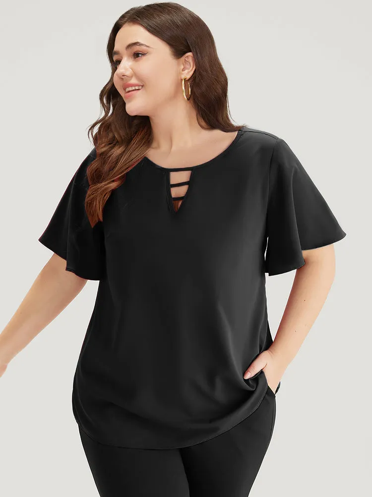 Plain Ruffle Sleeve Cut Out Blouse sold by Bloomchic product image thumbnail 3