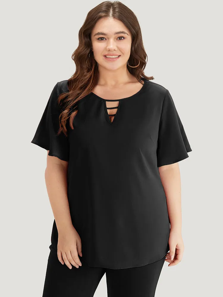 Plain Ruffle Sleeve Cut Out Blouse sold by Bloomchic