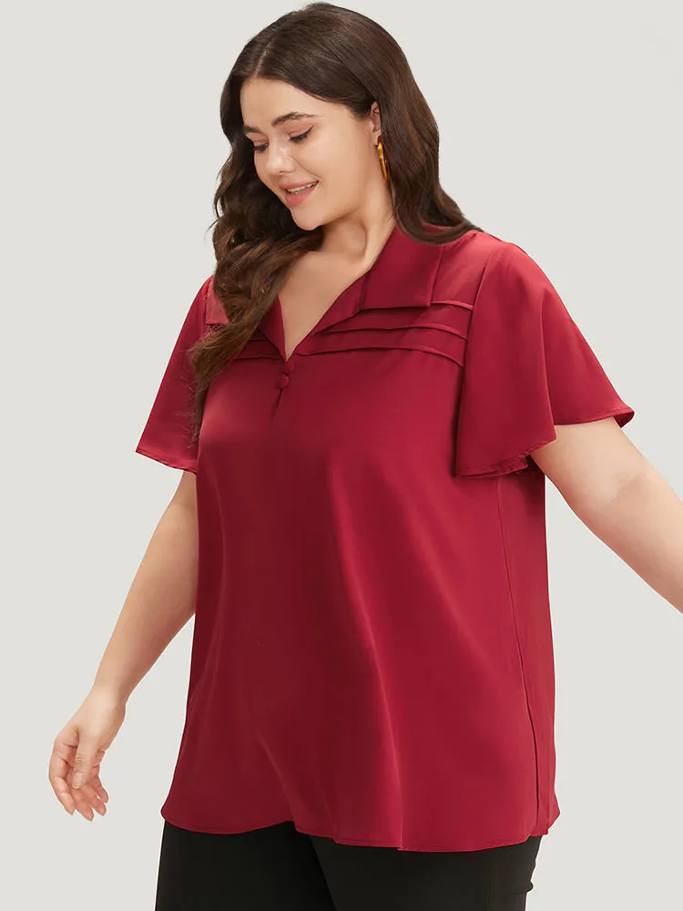 Plain Shirt Collar Button Detail Pleated Blouse sold by Bloomchic product image thumbnail 2