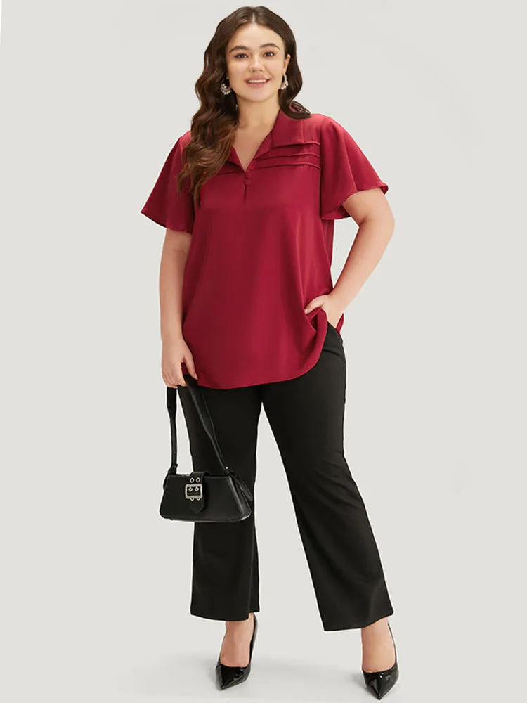 Plain Shirt Collar Button Detail Pleated Blouse sold by Bloomchic product image thumbnail 4