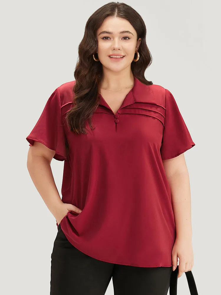 Plain Shirt Collar Button Detail Pleated Blouse sold by Bloomchic product image thumbnail 3