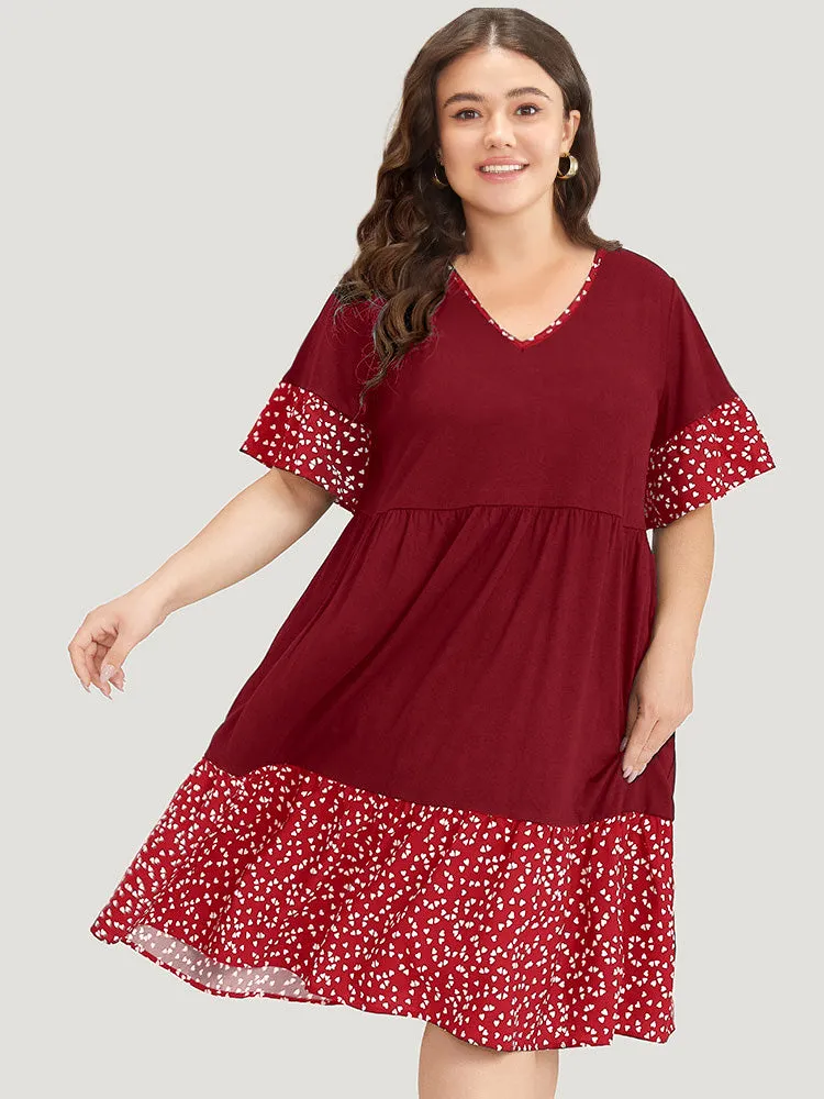 Supersoft Essentials Heart Print Patchwork Flutter Trim Dress sold by Bloomchic