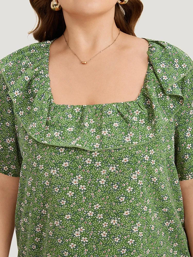 Ditsy Floral Square Neck Flutter Trim Blouse sold by Bloomchic product image thumbnail 5
