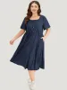 Supersoft Essentials Plain Button Detail Ruffle Sleeve Gathered Square Neck Dress sold by Bloomchic