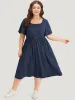 Supersoft Essentials Plain Button Detail Ruffle Sleeve Gathered Square Neck Dress sold by Bloomchic