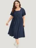 Supersoft Essentials Plain Button Detail Ruffle Sleeve Gathered Square Neck Dress sold by Bloomchic