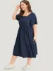Supersoft Essentials Plain Button Detail Ruffle Sleeve Gathered Square Neck Dress sold by Bloomchic