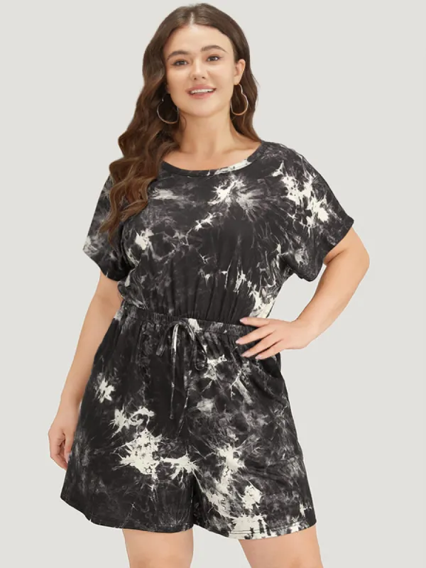 Tie Dye Batwing Sleeve Pocket Bowknot Jumpsuit sold by Bloomchic