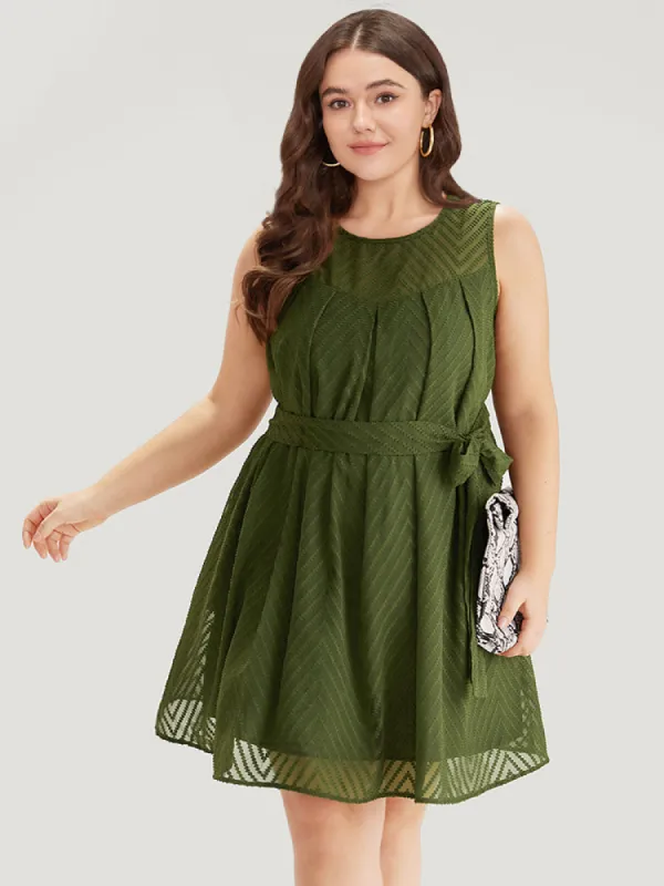 Plisse Mesh Patchwork Belted Pleated Dress sold by Bloomchic