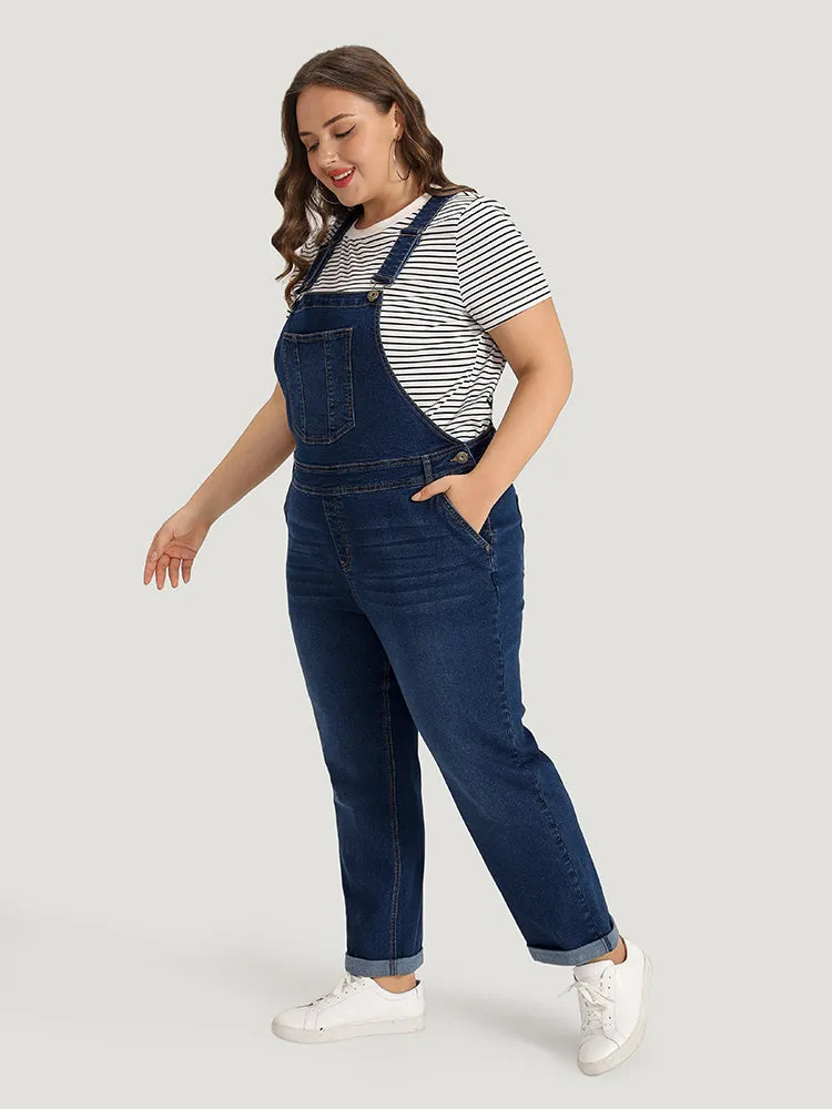 Solid Adjustable Straps Pocket Roll Hem Denim Overalls sold by Bloomchic product image thumbnail 4