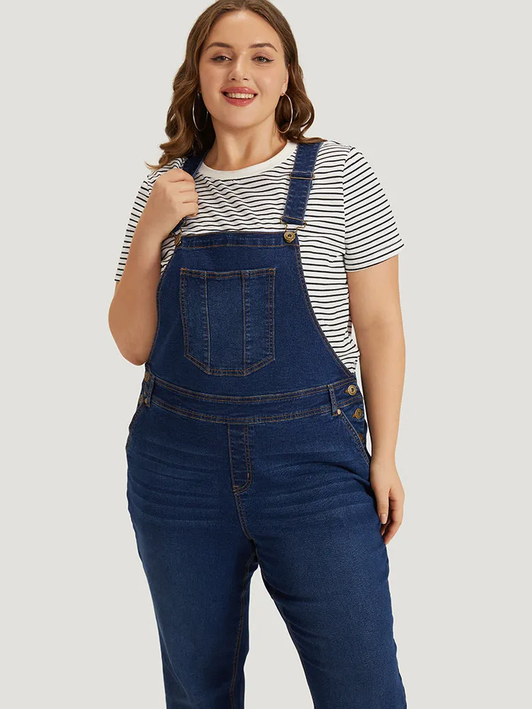 Solid Adjustable Straps Pocket Roll Hem Denim Overalls sold by Bloomchic product image thumbnail 3