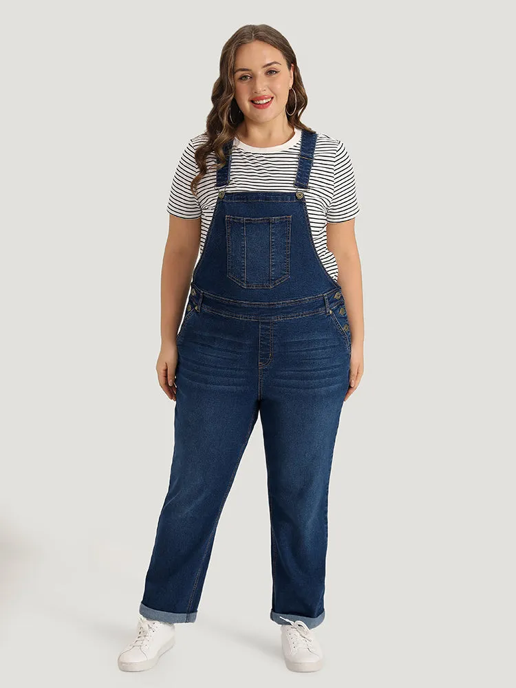 Solid Adjustable Straps Pocket Roll Hem Denim Overalls sold by Bloomchic product image thumbnail 2