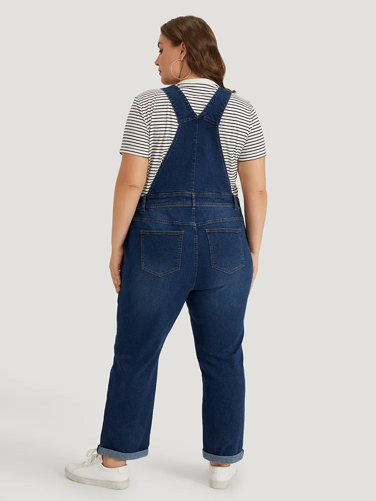 Solid Adjustable Straps Pocket Roll Hem Denim Overalls sold by Bloomchic product image thumbnail 5