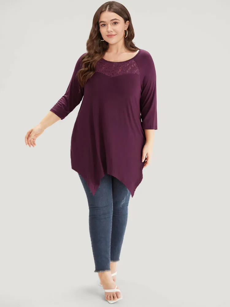 Supersoft Essentials Contrast Lace Asymmetrical Hem T-shirt sold by Bloomchic product image thumbnail 4