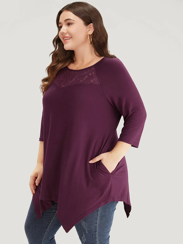 Supersoft Essentials Contrast Lace Asymmetrical Hem T-shirt sold by Bloomchic product image thumbnail 3