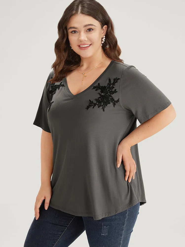 Supersoft Essentials Floral V Neck Short Sleeve T-shirt sold by Bloomchic product image thumbnail 5