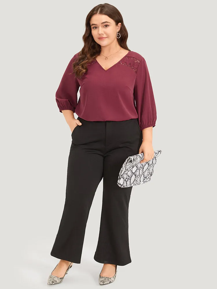 Solid Contrast Lace Lantern Sleeve Blouse sold by Bloomchic product image thumbnail 4