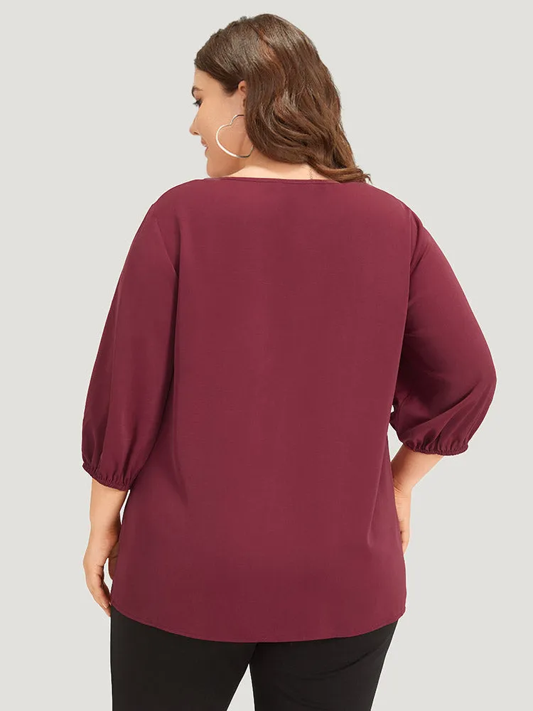 Solid Contrast Lace Lantern Sleeve Blouse sold by Bloomchic product image thumbnail 5