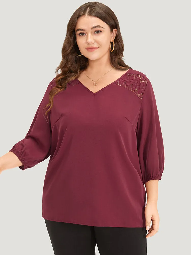 Solid Contrast Lace Lantern Sleeve Blouse sold by Bloomchic product image thumbnail 2