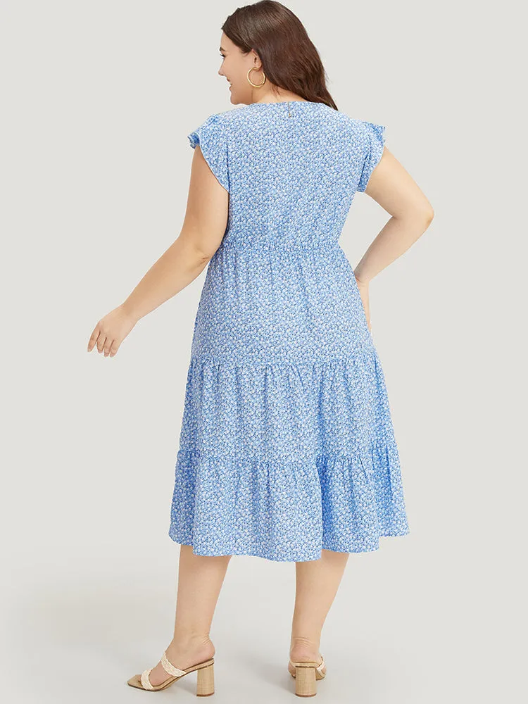 Ditsy Floral Layered Hem Ruffle Cap Sleeve Dress sold by Bloomchic product image thumbnail 3