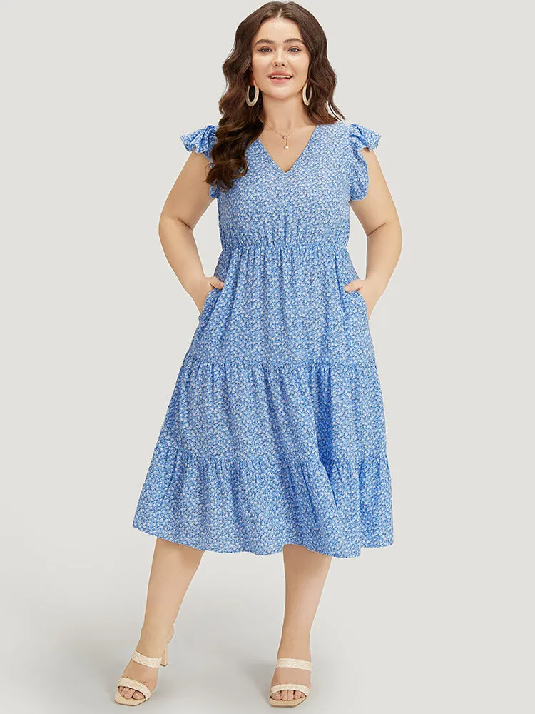 Ditsy Floral Layered Hem Ruffle Cap Sleeve Dress sold by Bloomchic product image thumbnail 4
