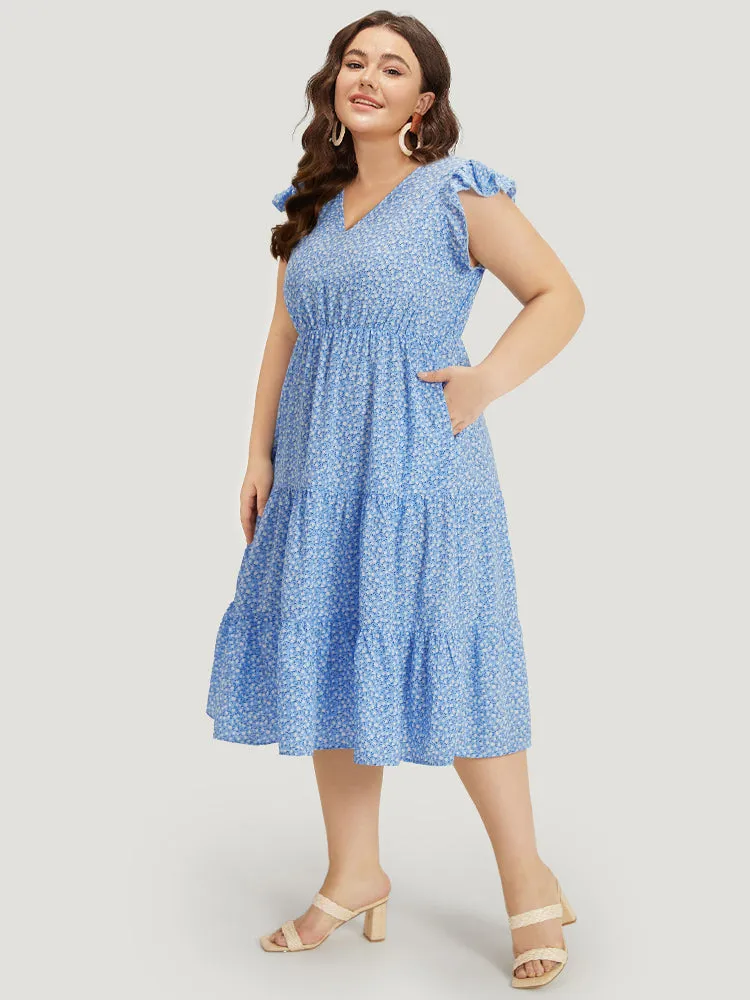 Ditsy Floral Layered Hem Ruffle Cap Sleeve Dress sold by Bloomchic product image thumbnail 5