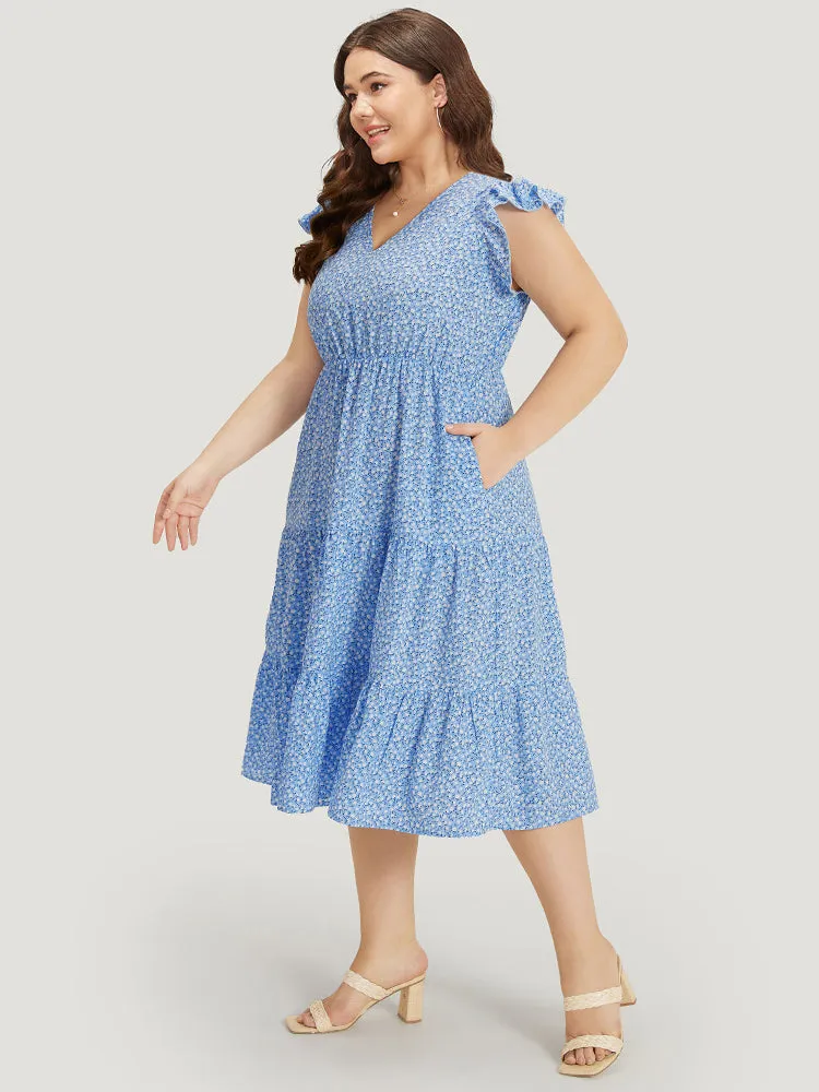 Ditsy Floral Layered Hem Ruffle Cap Sleeve Dress sold by Bloomchic product image thumbnail 2