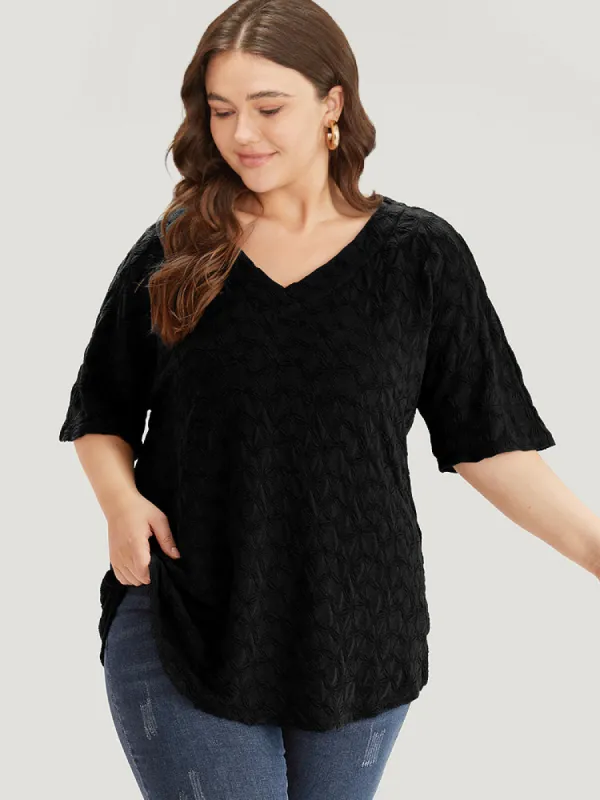 Plain Textured V Neck Half Sleeve T-shirt sold by Bloomchic