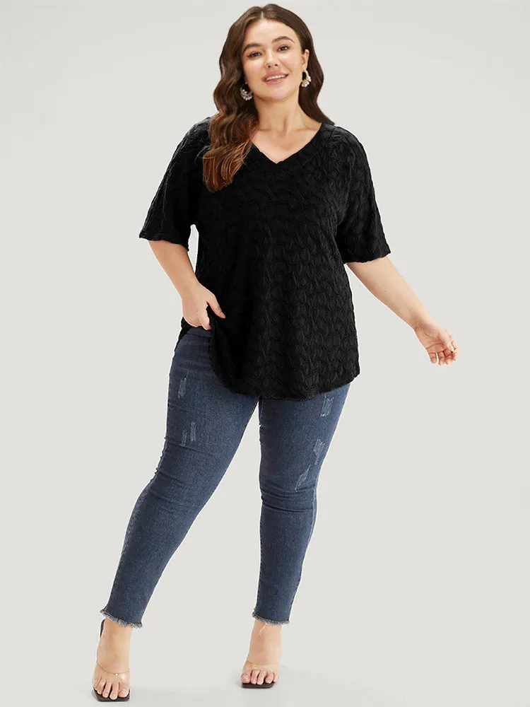 Plain Textured V Neck Half Sleeve T-shirt sold by Bloomchic product image thumbnail 4